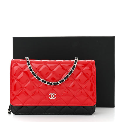 Chanel Patent Quilted Bi-Color Wallet On Chain WOC Red Black 12 of 12