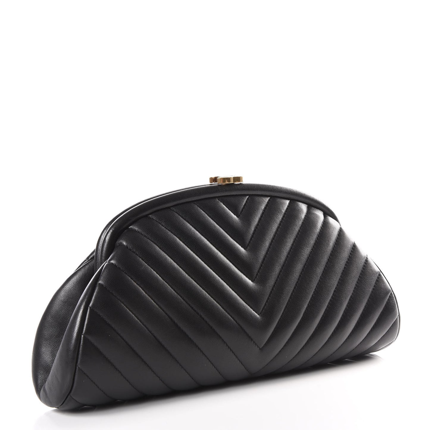 Lambskin Chevron Quilted Timeless Clutch Black