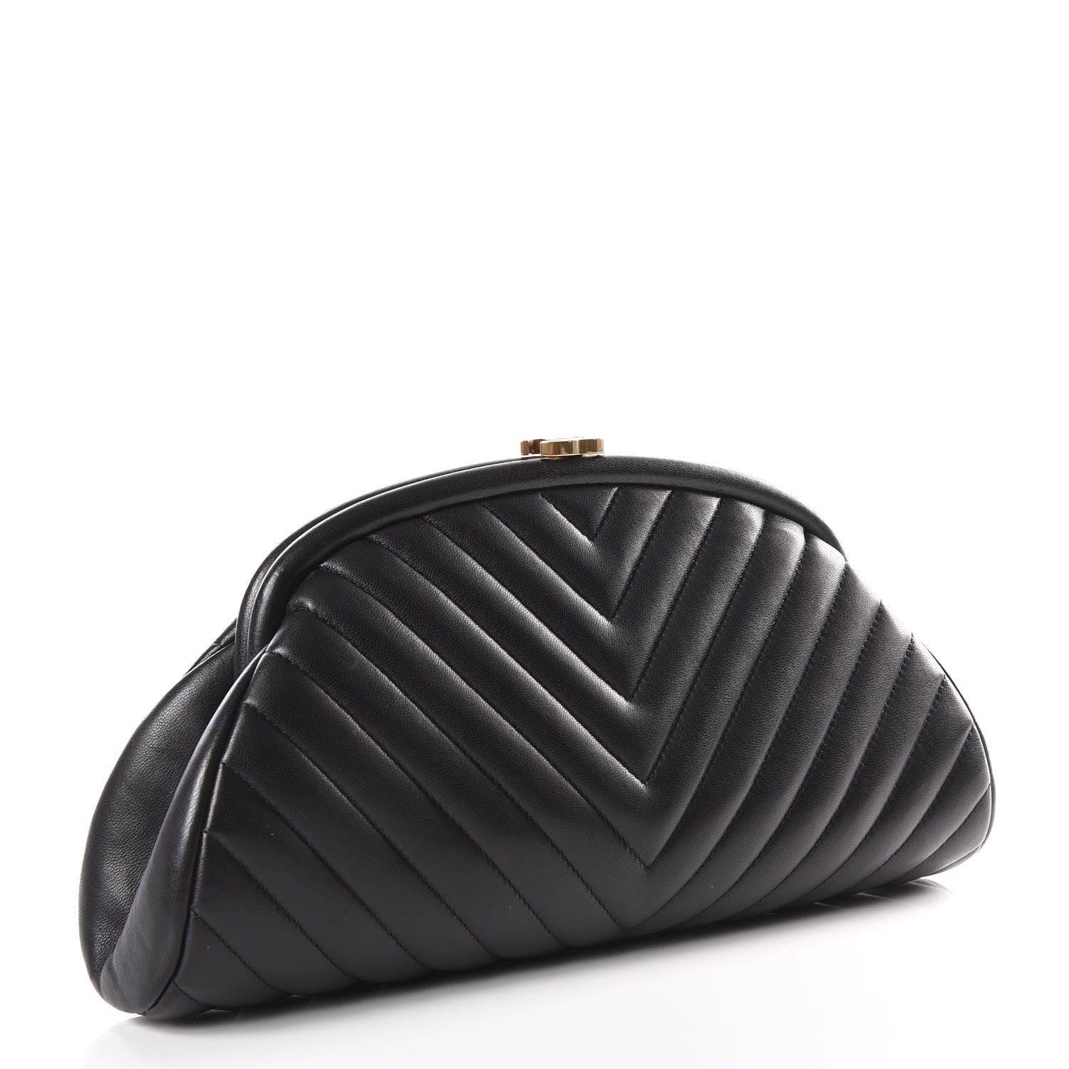 Chanel Lambskin Chevron Quilted Timeless Clutch Black 2 of 10