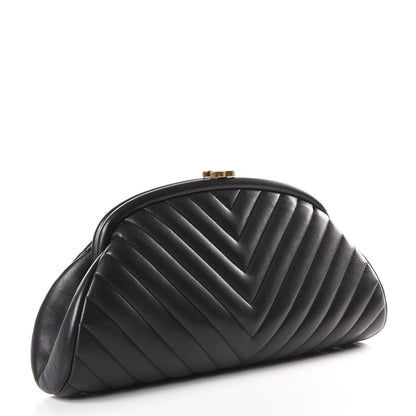 Chanel Lambskin Chevron Quilted Timeless Clutch Black 2 of 10