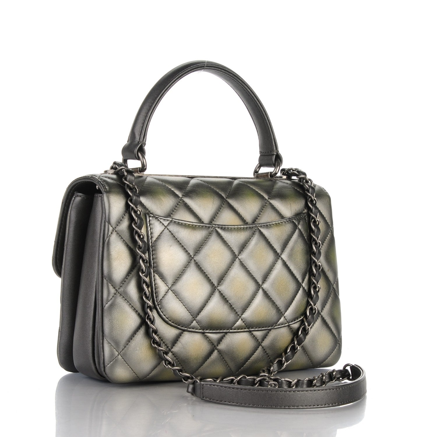 Chanel Metallic Lambskin Quilted Small Trendy CC Dual Handle Flap Bag Silver Gold 3 of 8