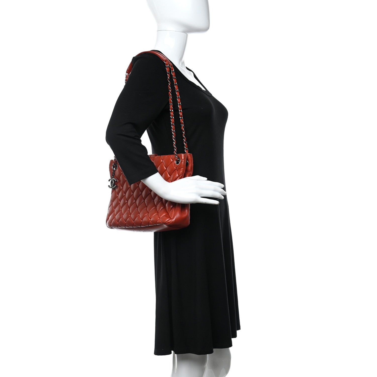 Chanel Lambskin Quilted Small New Bubble Quilt Tote Red 2 of 10
