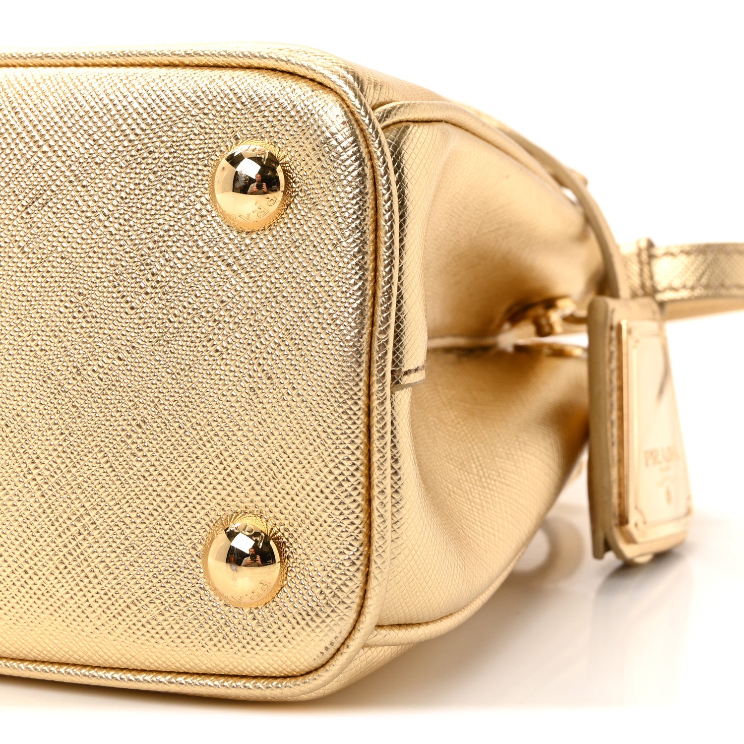 Prada Metallic Saffiano Lux Mini Galleria Double Zip Tote Platino