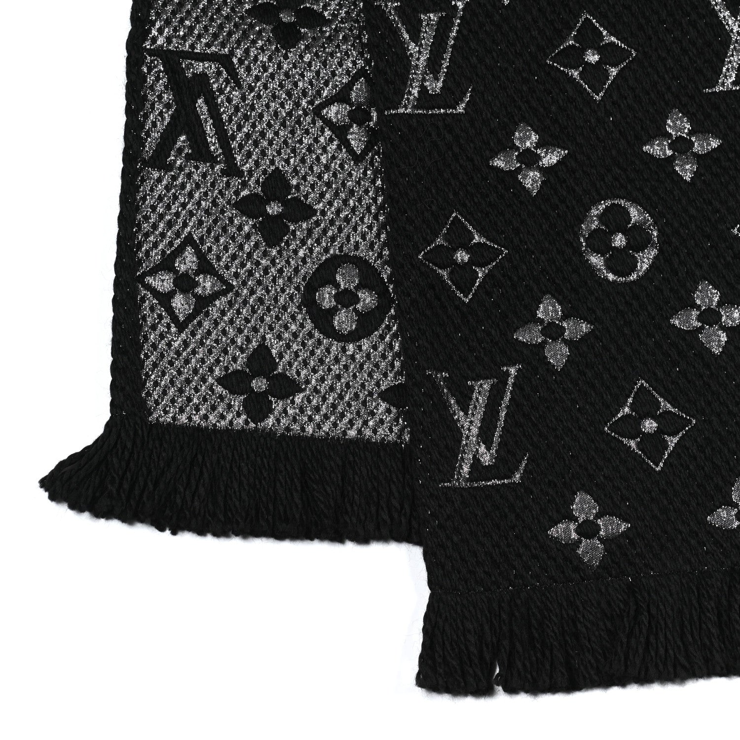 Louis Vuitton Wool Silk Logomania Shine Scarf Black 3 of 4
