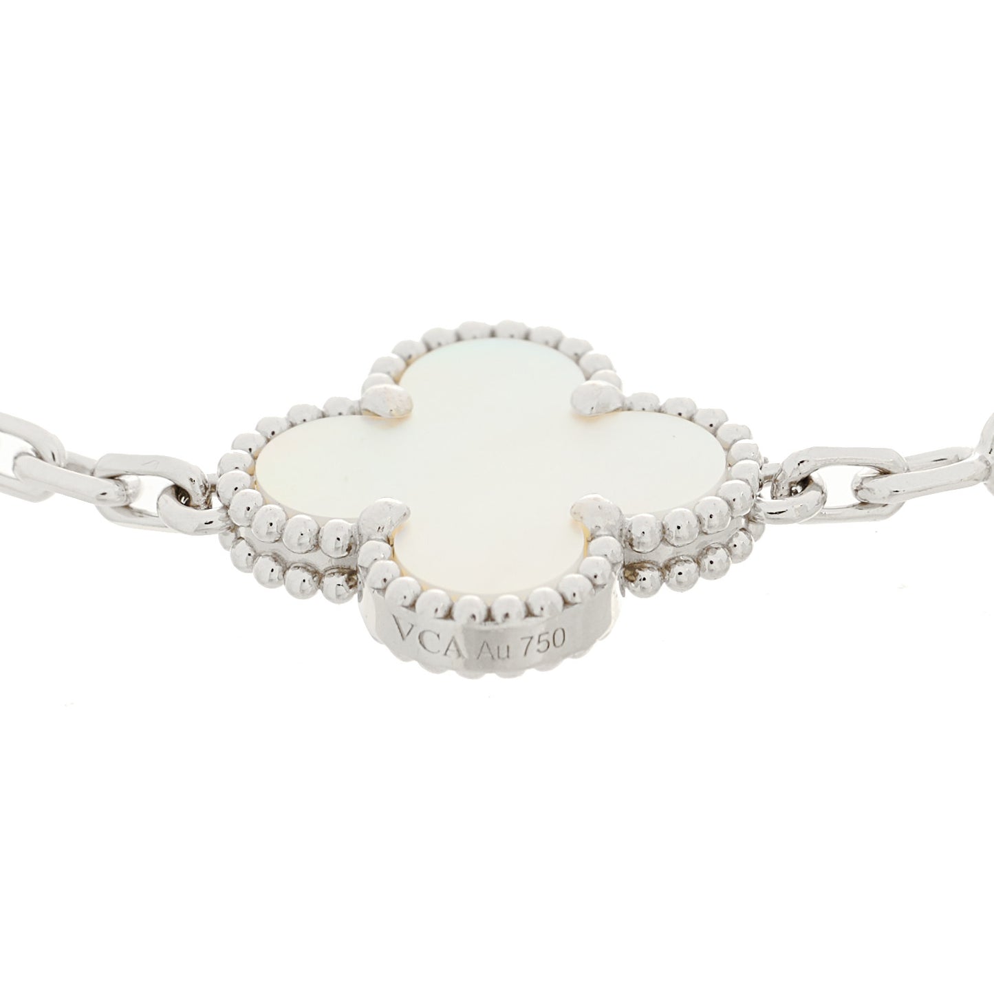 18K White Gold Mother of Pearl 5 Motifs Vintage Alhambra Bracelet
