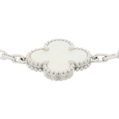 Van Cleef & Arpels 18K White Gold Mother of Pearl 5 Motifs Vintage Alhambra Bracelet 4 of 4