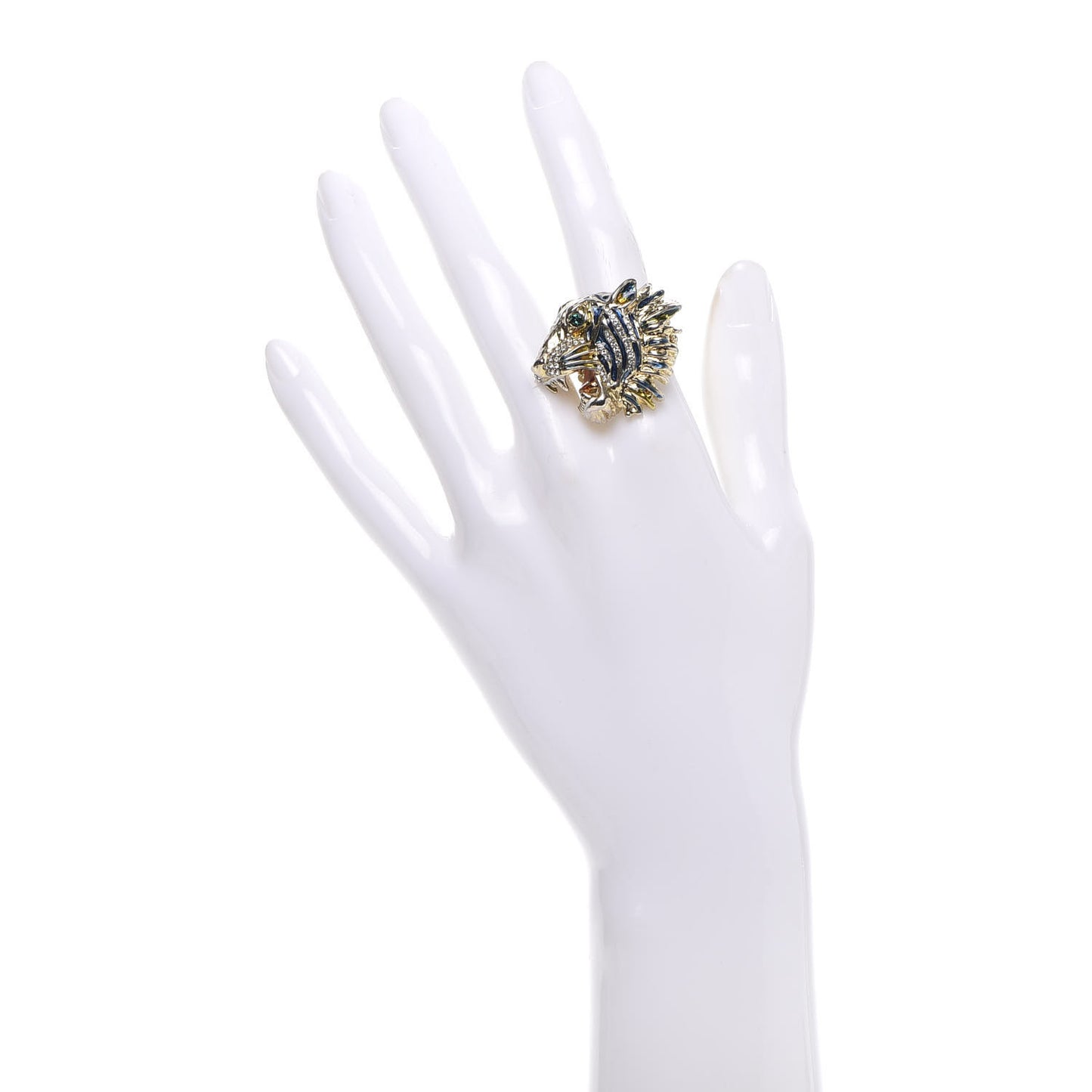 Metal Crystal Lion Head Ring 6 Aged Gold Multicolor