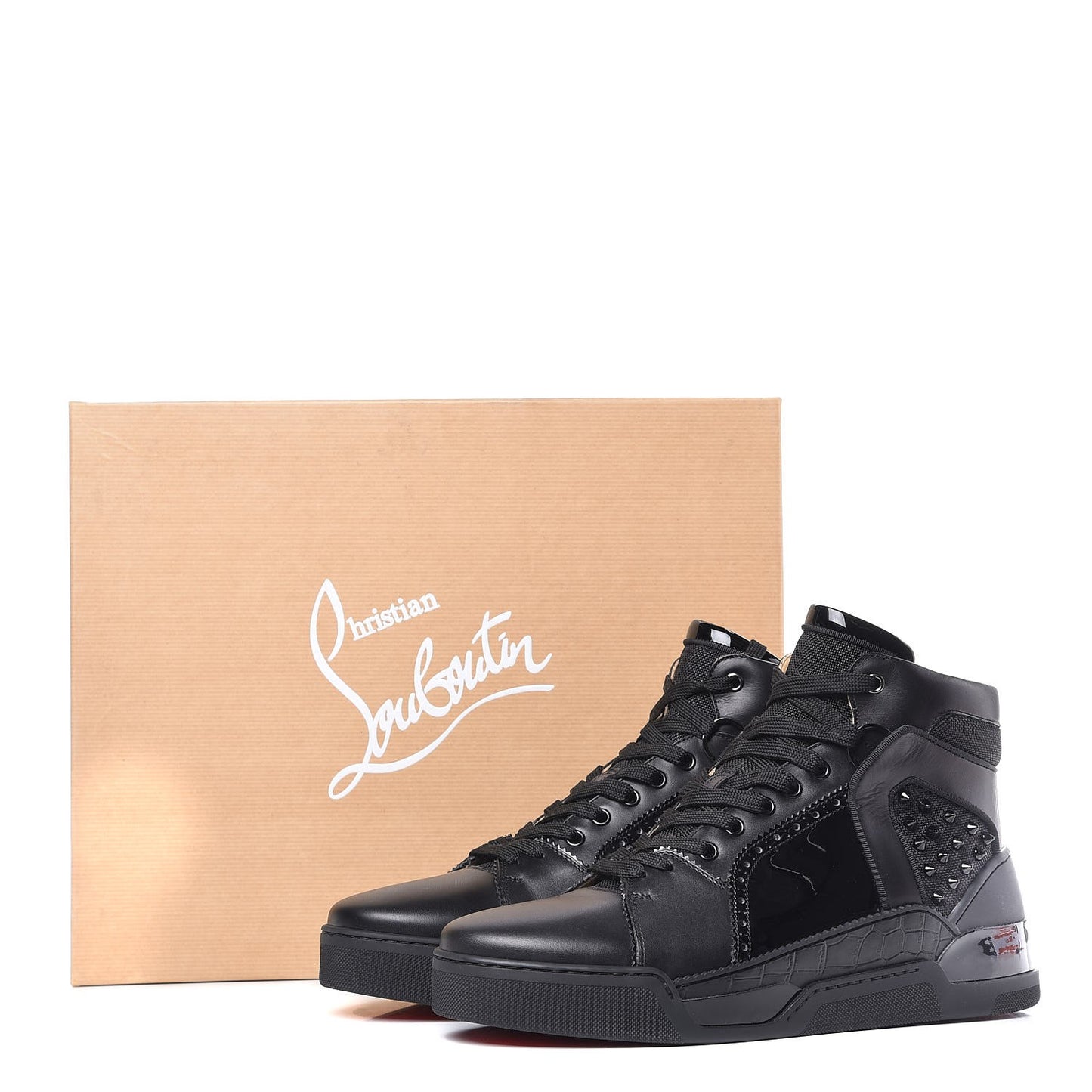Mens Calfskin Patent Loubikick Flats Sneakers 43 Black