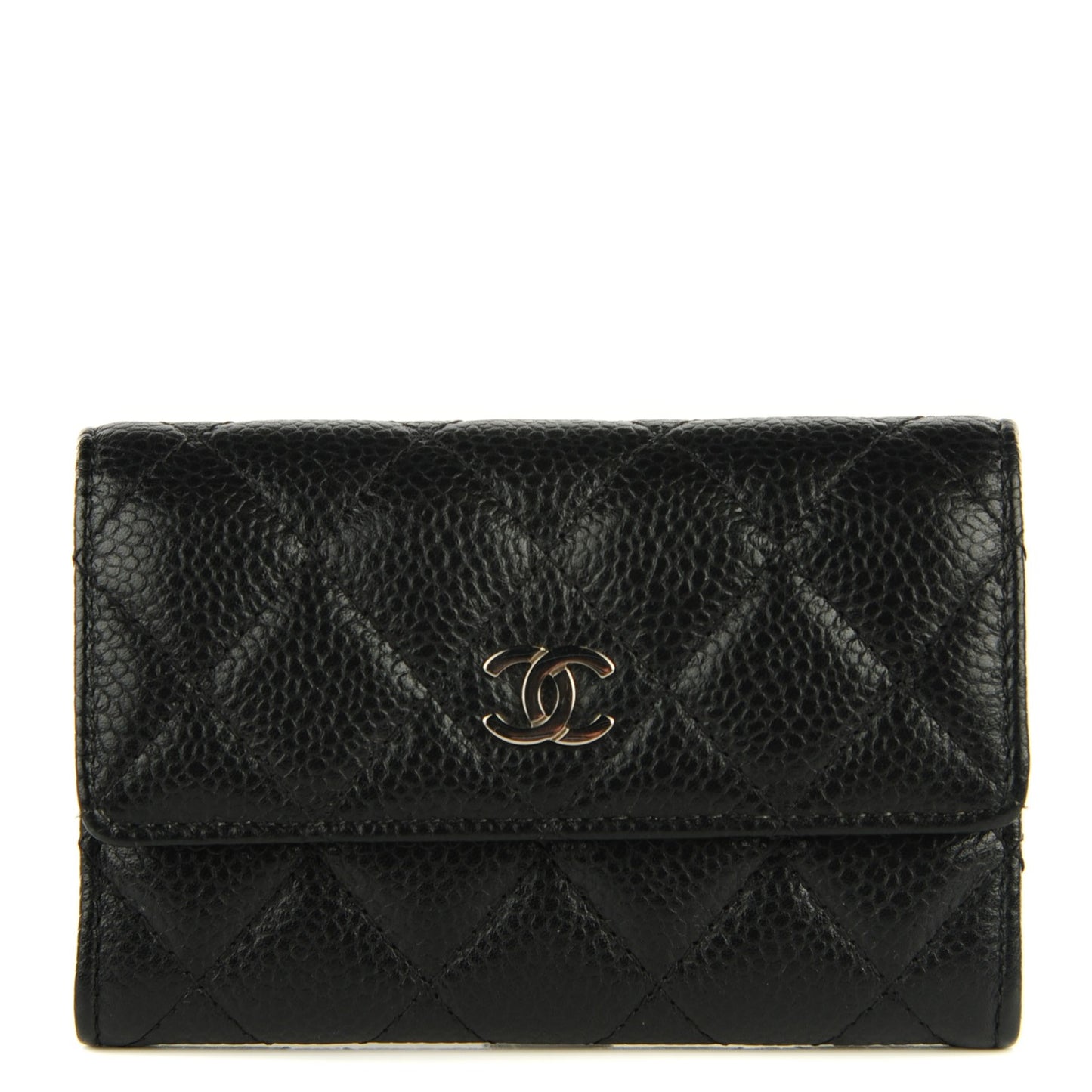Caviar Quilted Flap Card Holder Black