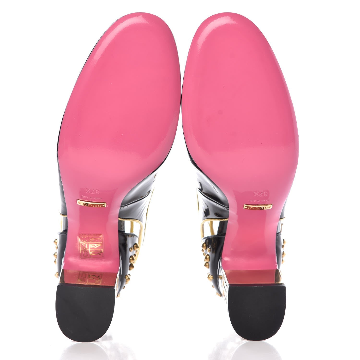 Gucci Patent Studded Crystal Block-Heel Pumps 37.5 Black Gold 5 of 9