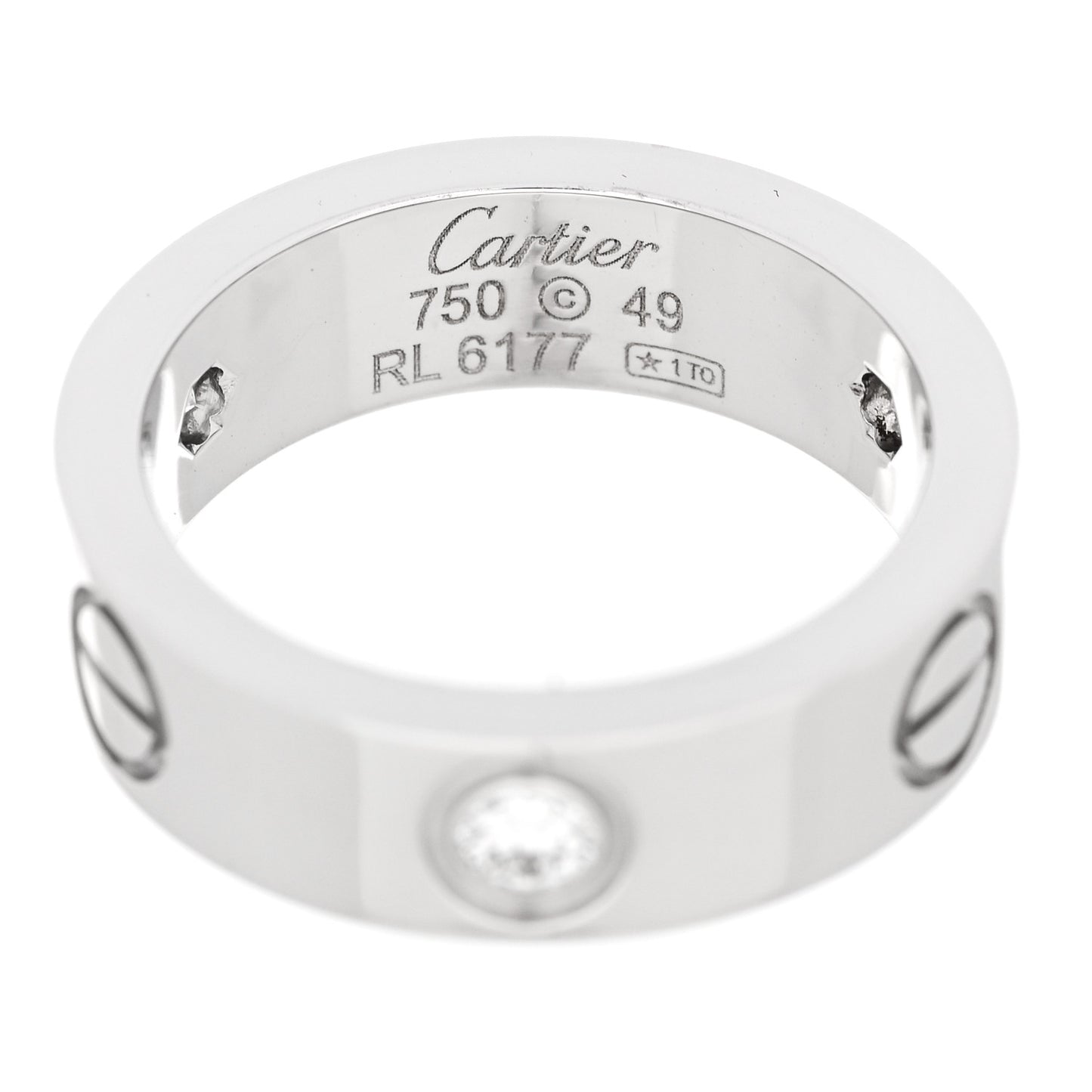 18K White Gold 3 Diamond 5.5mm LOVE Ring 49 5