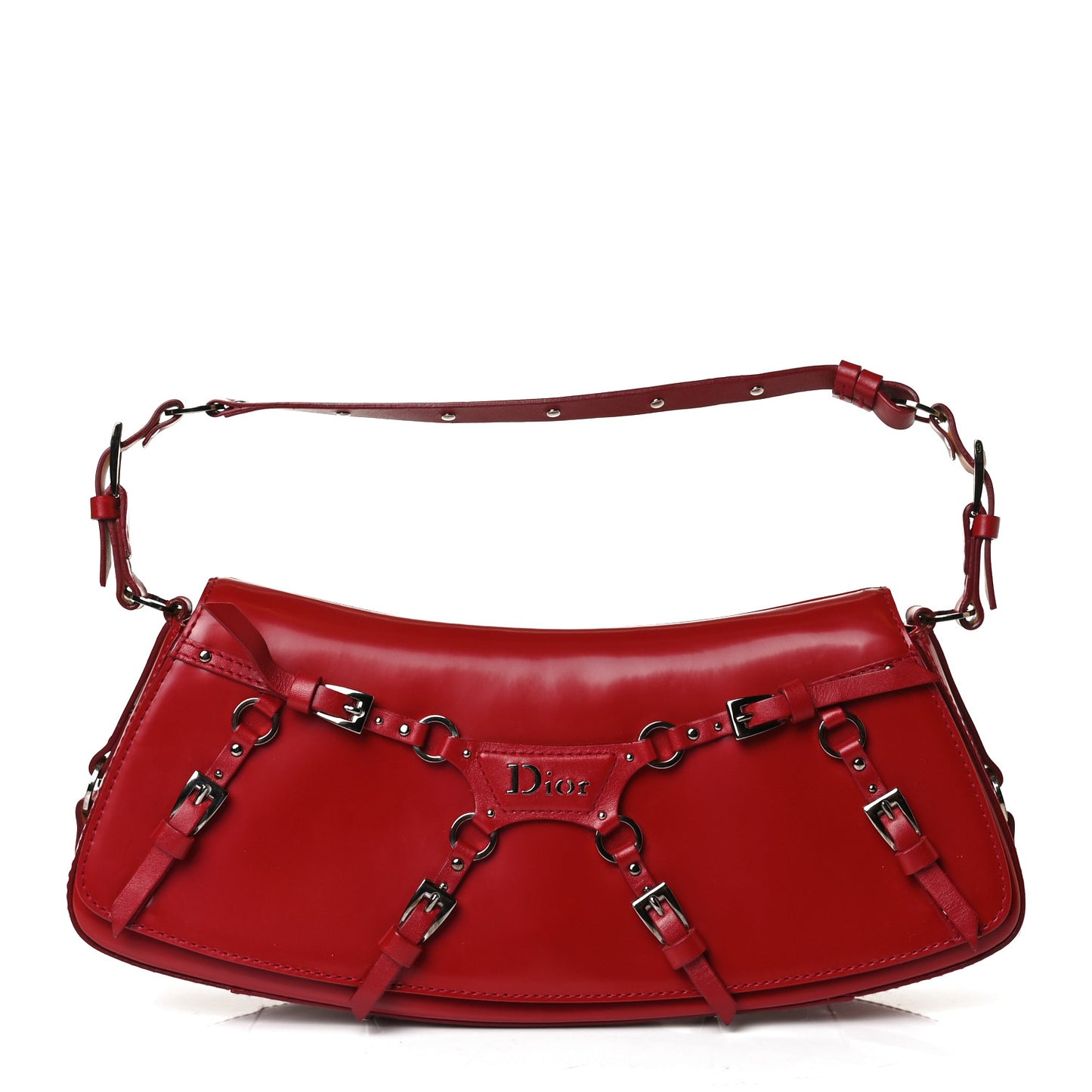 Glazed Calfskin Bondage Clutch Rouge
