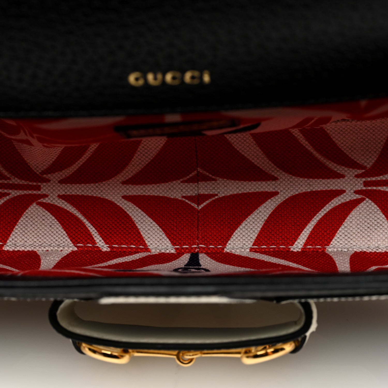 Gucci X ADIDAS Textured Dollar Calfskin Web Small Trefoil Horsebit 1955 Shoulder Bag Black Off White 5 of 9