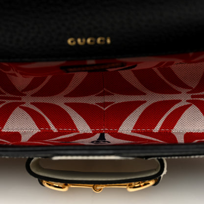 Gucci X ADIDAS Textured Dollar Calfskin Web Small Trefoil Horsebit 1955 Shoulder Bag Black Off White 5 of 9