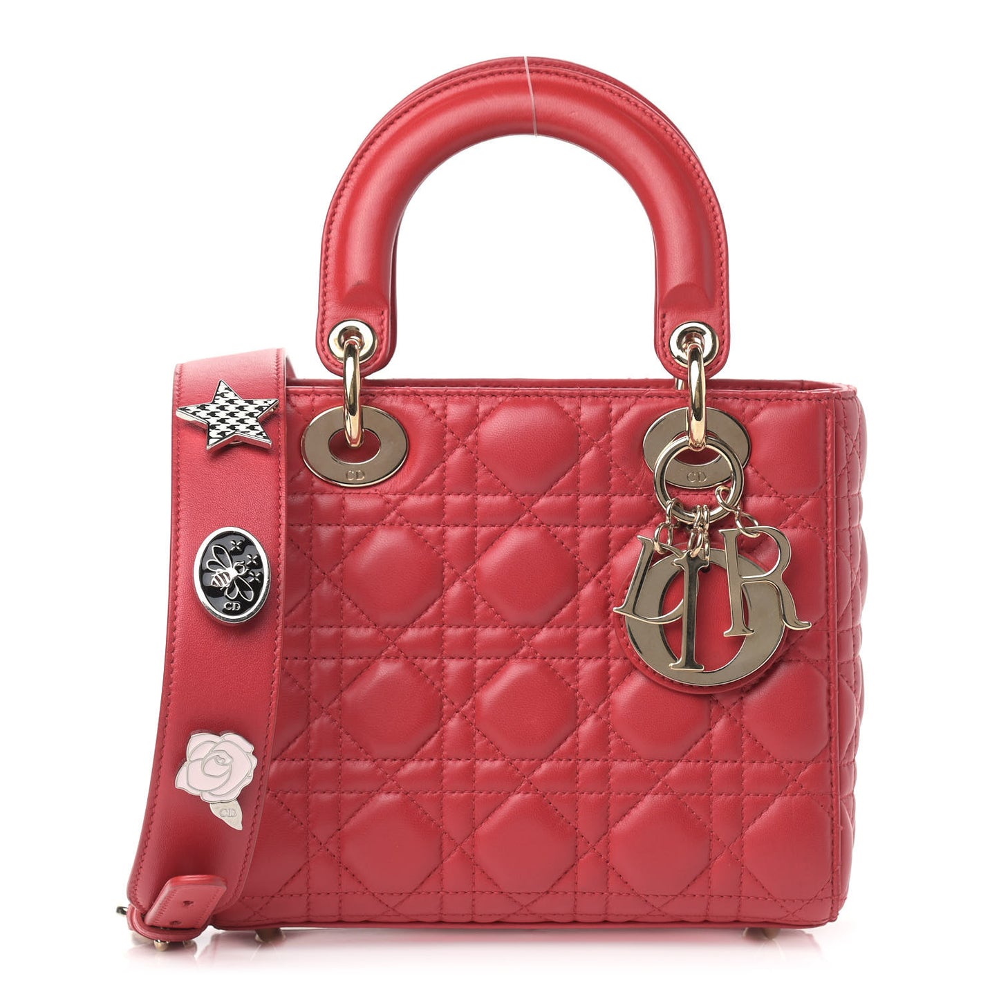 Lambskin Cannage Small Lucky Badges My Lady Dior Red