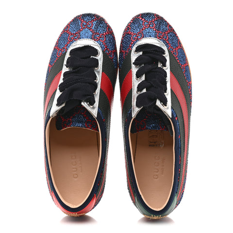 Lurex Calfskin Web GG Monogram Womens Falacer Sneakers 35.5 Iridescent Blue Iridescent Red Silver