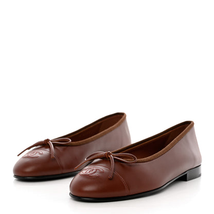 Chanel Lambskin Cap Toe CC Ballerina Flats 37 Burgundy 3 of 10