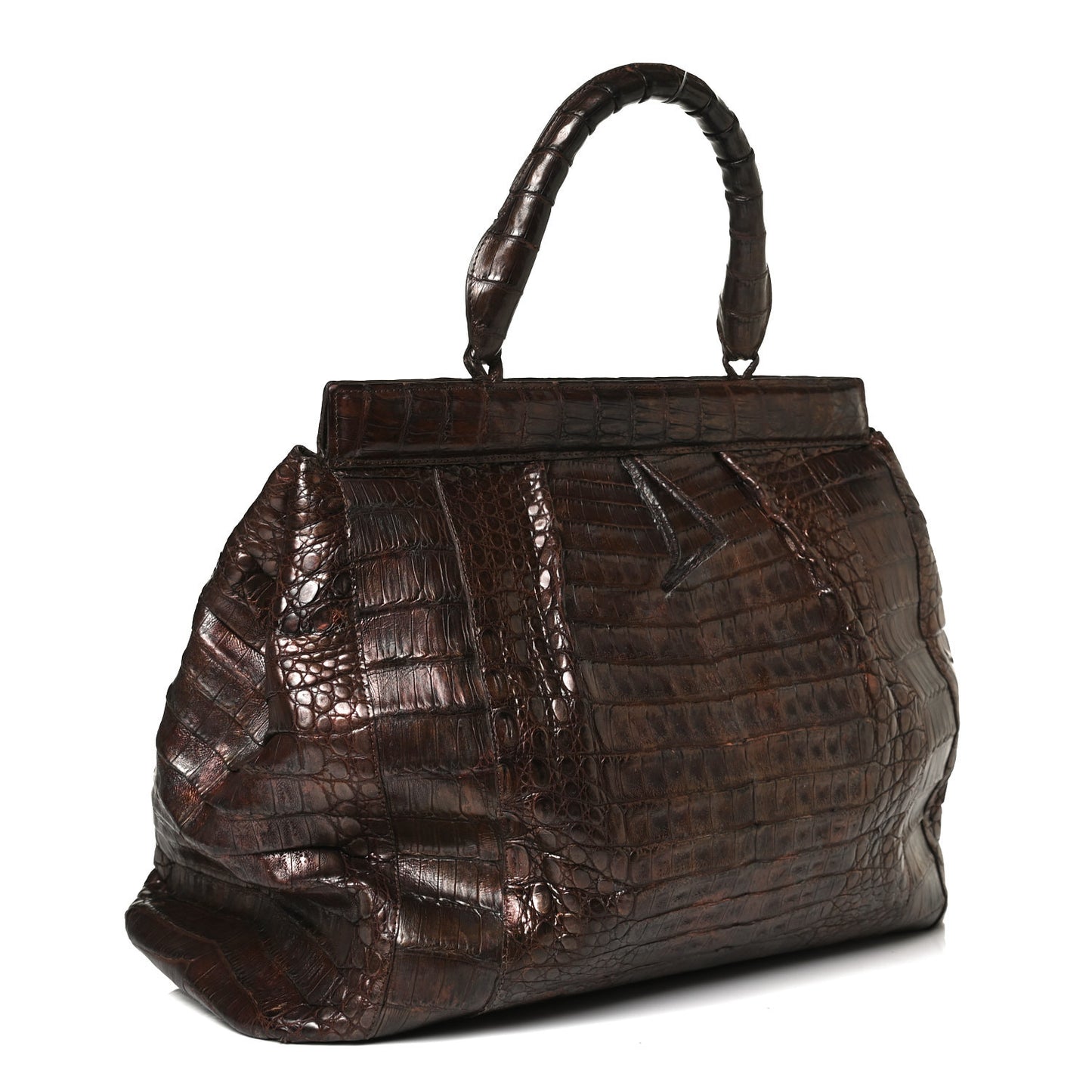 Crocodile Top Handle Satchel Brown