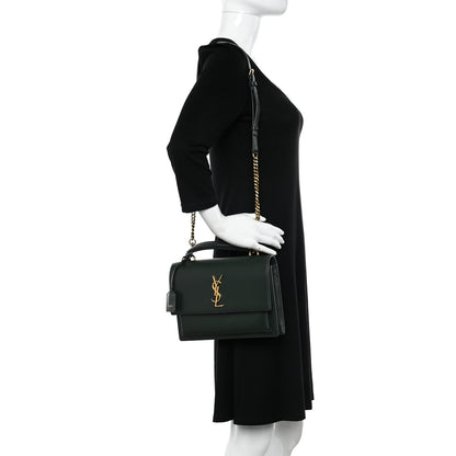 Saint Laurent Calfskin Medium Monogram Sunset Dark Green 2 of 12