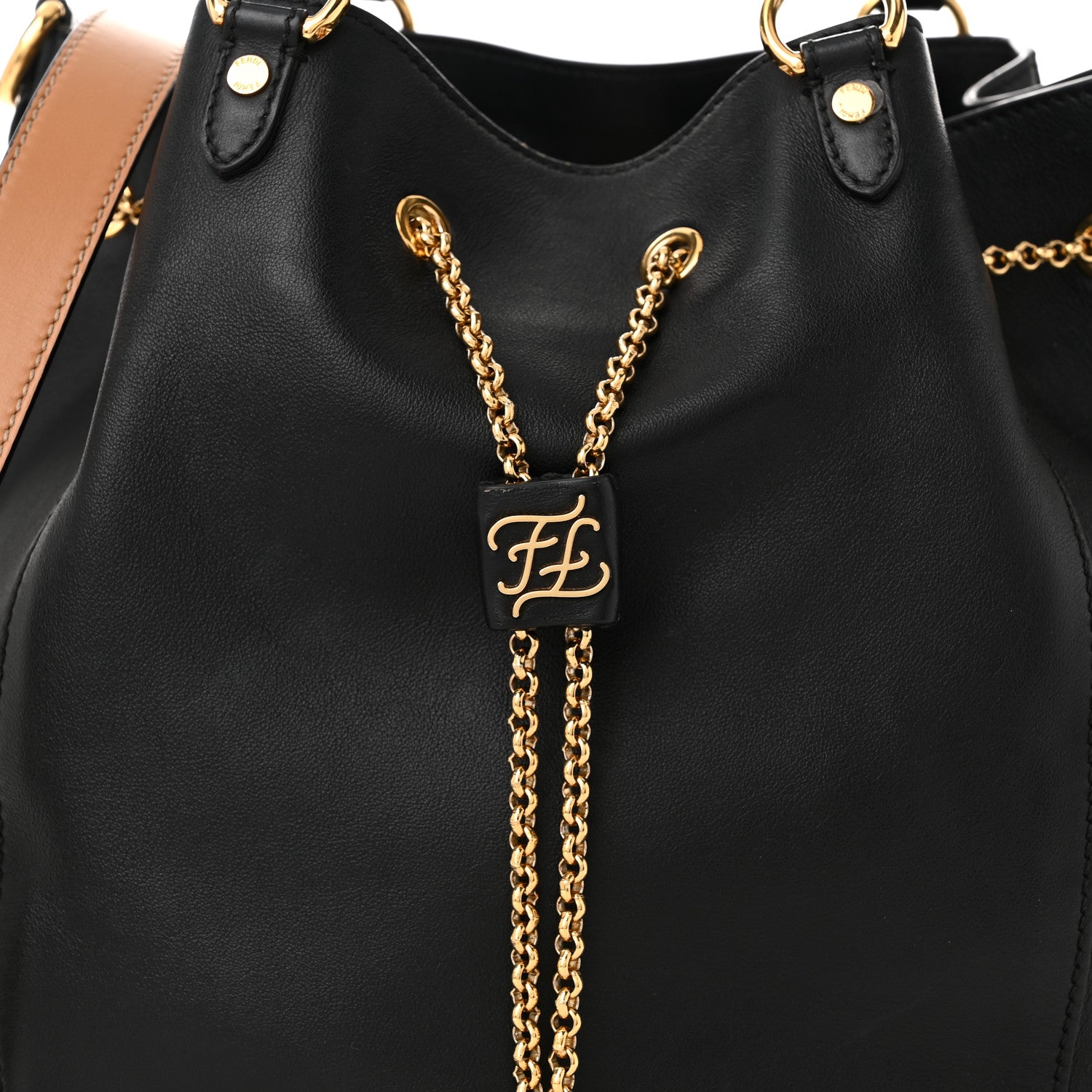 Fendi Vitello Grace King Karligraphy Chain Bucket Bag Black Bisquit 8 of 10