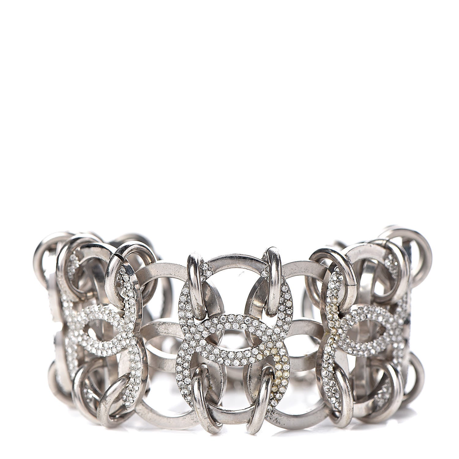 Chanel Crystal CC Chain Link Bracelet Silver 1 of 5