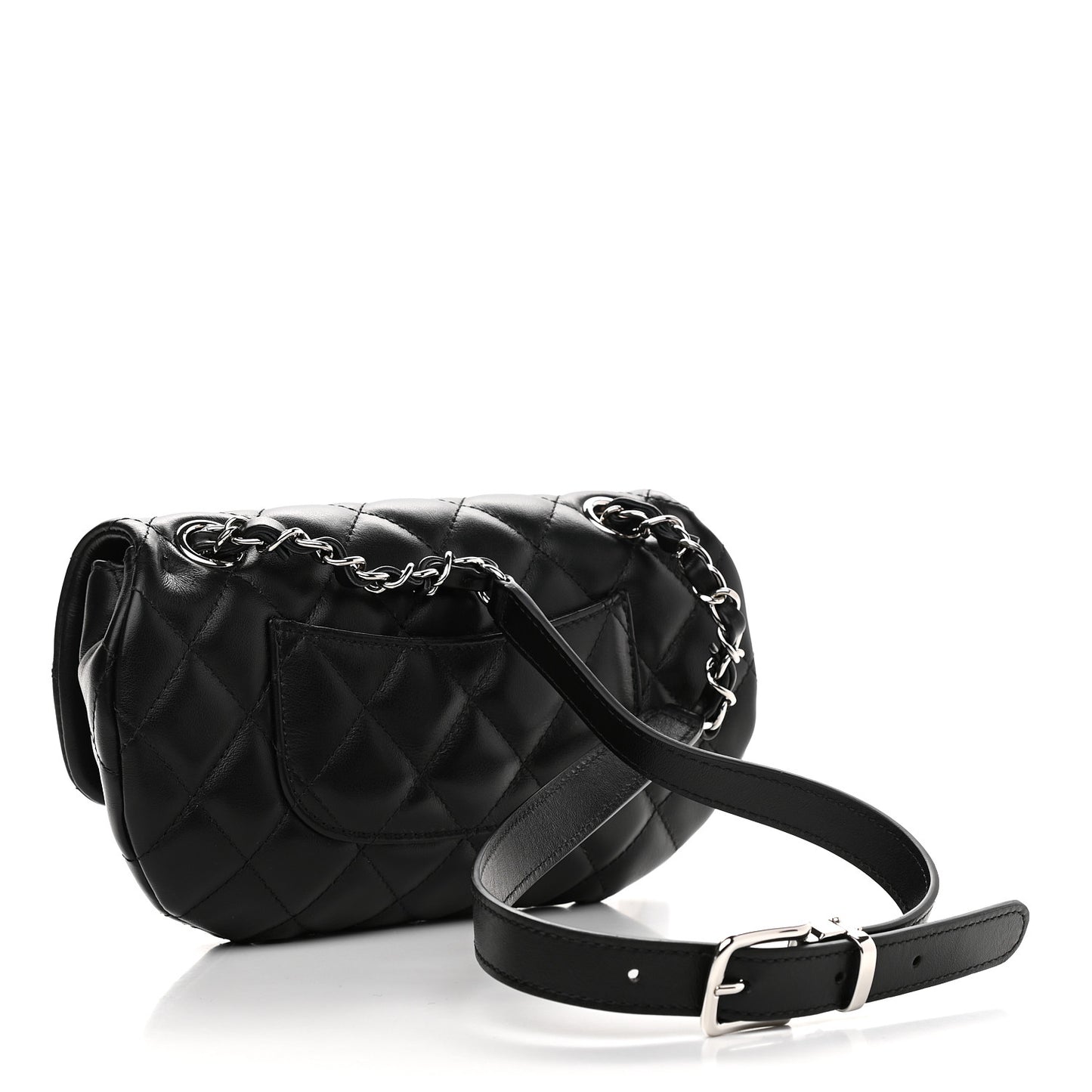 Calfskin Quilted CC Uniform Flap Belt Bag Black