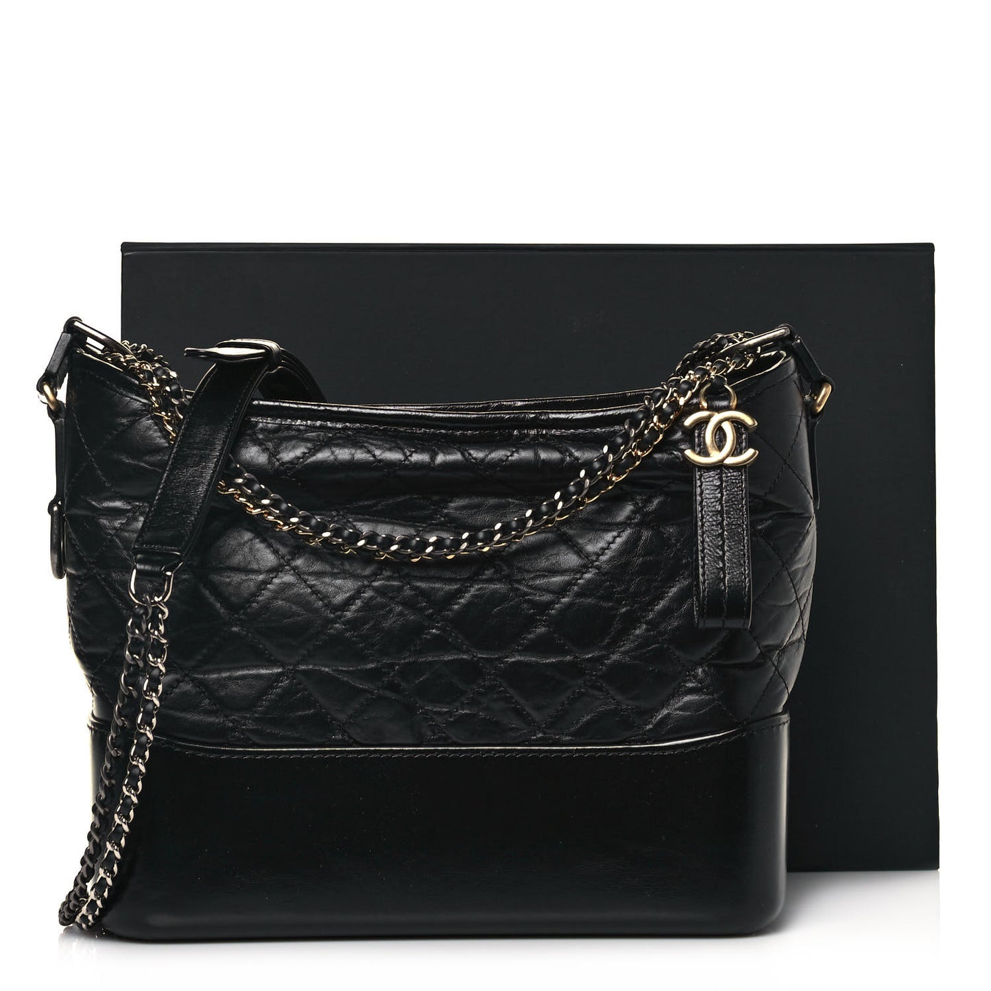 Aged Calfskin Quilted Medium Gabrielle Hobo Black