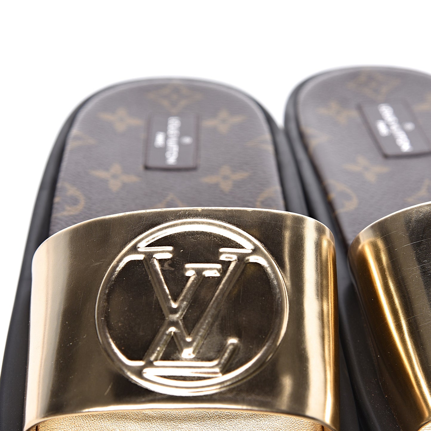 Calfskin Monogram Metallic Sunbath Slide Sandals 40 Gold