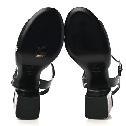 Chanel Printed Lambskin CC Sandals 38 Black 5 of 9