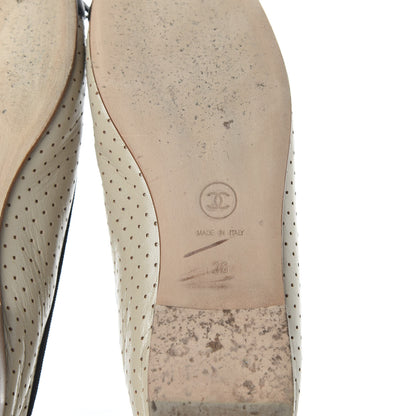 Chanel Lambskin Perforated Cap Toe Ballerina Flats 36 Beige Black 6 of 9