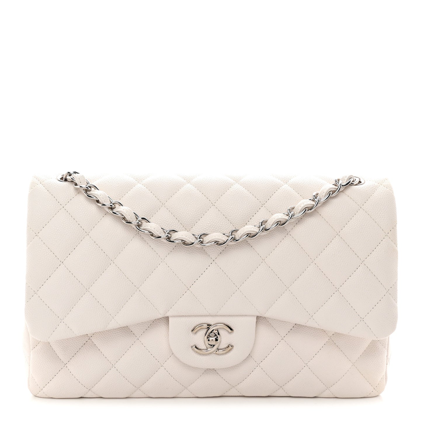 Caviar Quilted Jumbo Double Flap White