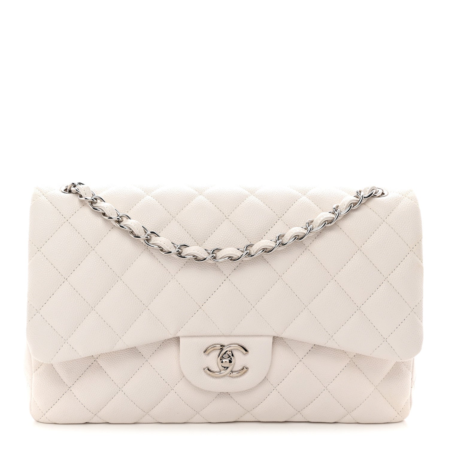 Chanel Caviar Quilted Jumbo Double Flap White 1 of 11