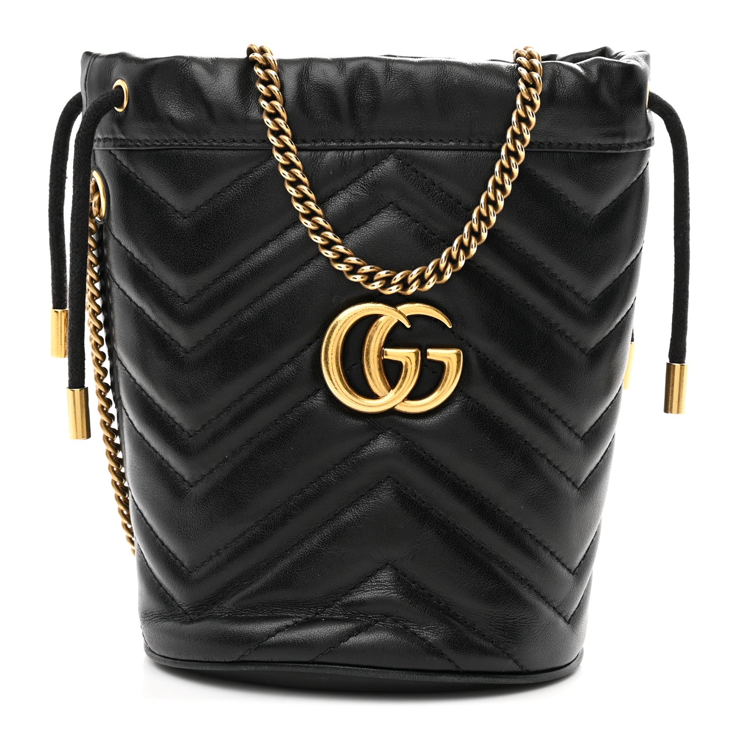 Gucci Calfskin Matelasse Mini GG Marmont 2.0 Bucket Bag Black 1 of 10