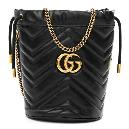 Gucci Calfskin Matelasse Mini GG Marmont 2.0 Bucket Bag Black 1 of 10