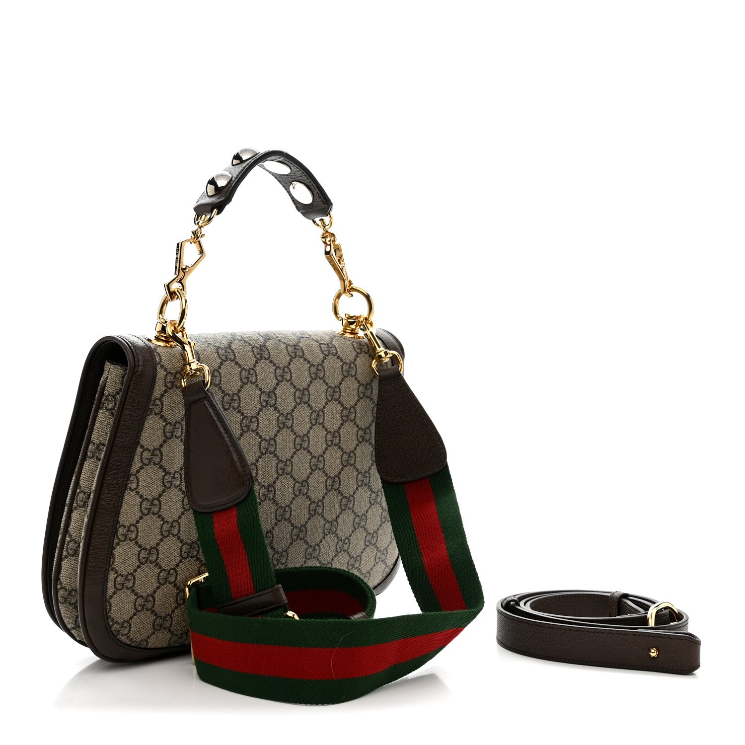 Gucci GG Supreme Monogram Textured Dollar Calfskin Web Medium Blondie Top Handle Shoulder Flap Bag Beige Ebony New Acero 3 of 10