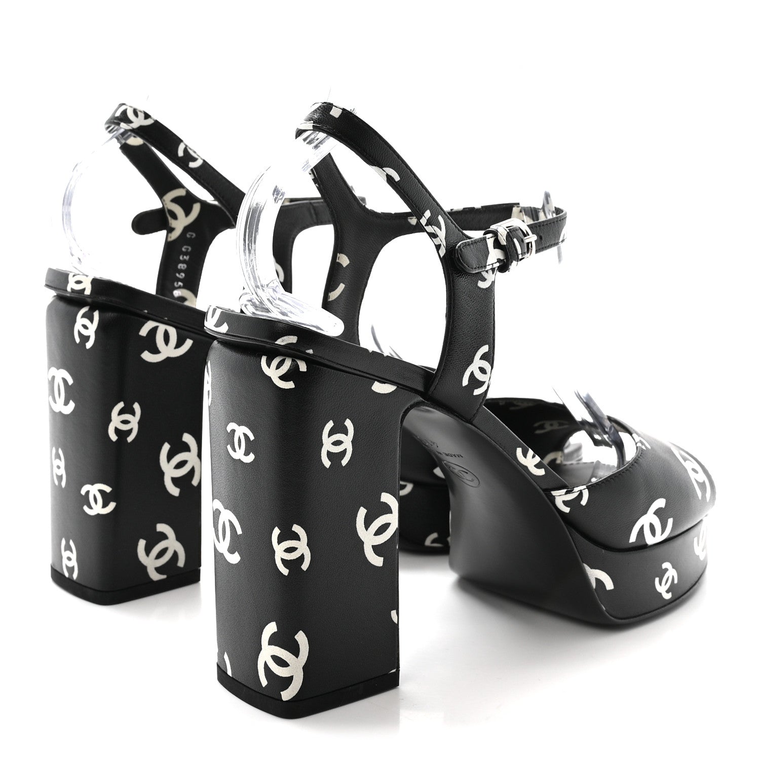 Chanel Printed Lambskin CC Platform Sandals 41 Black White 1887652