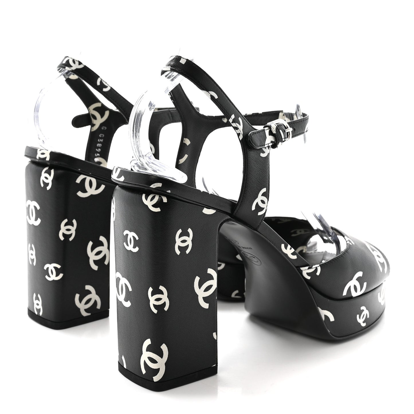 Printed Lambskin CC Platform Sandals 41 Black White