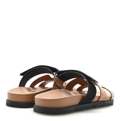 Hermes Suede Goatskin Womens Chypre Sandals 38 Rose Perle Black 4 of 9