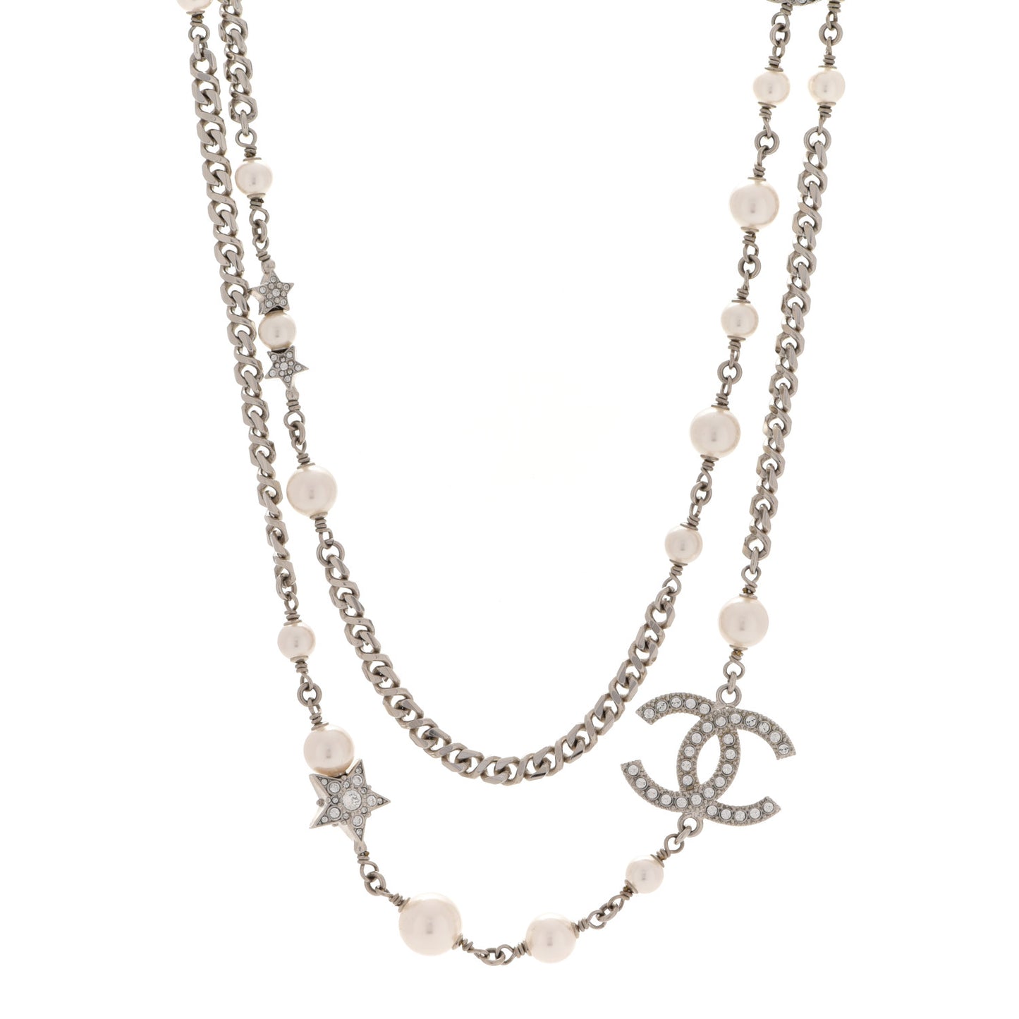 Pearl Crystal Star CC Necklace Silver