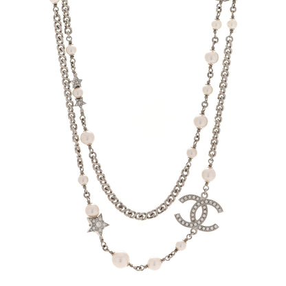 Chanel Pearl Crystal Star CC Necklace Silver 1 of 5
