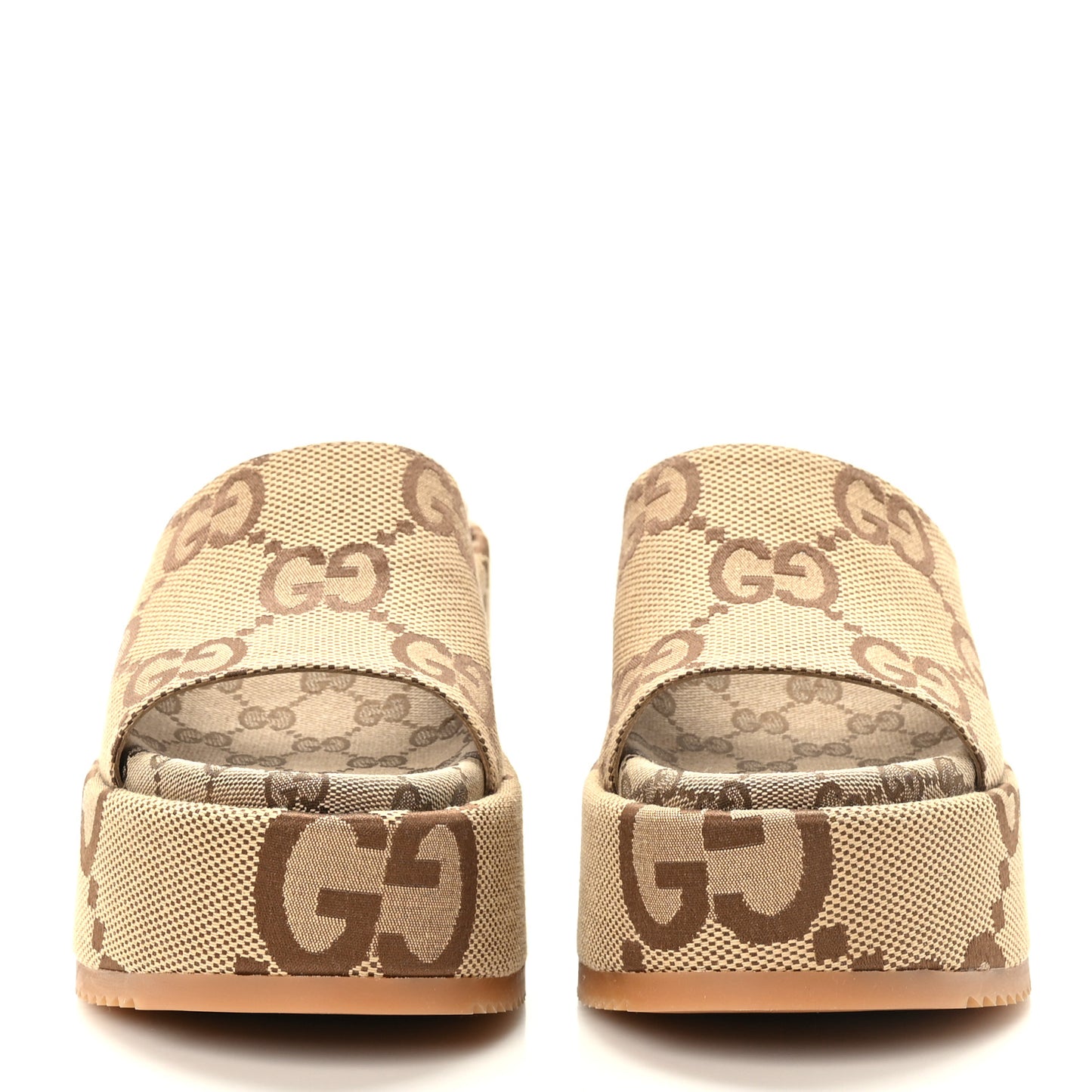 Monogram Jumbo GG Platform Slide Wedge Sandals 40.5 Camel Ebony