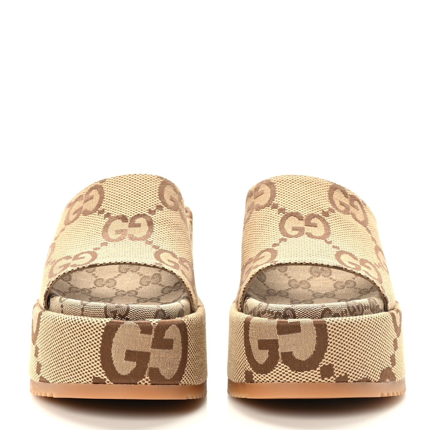 Gucci Monogram Jumbo GG Platform Slide Wedge Sandals 40.5 Camel Ebony 2 of 8