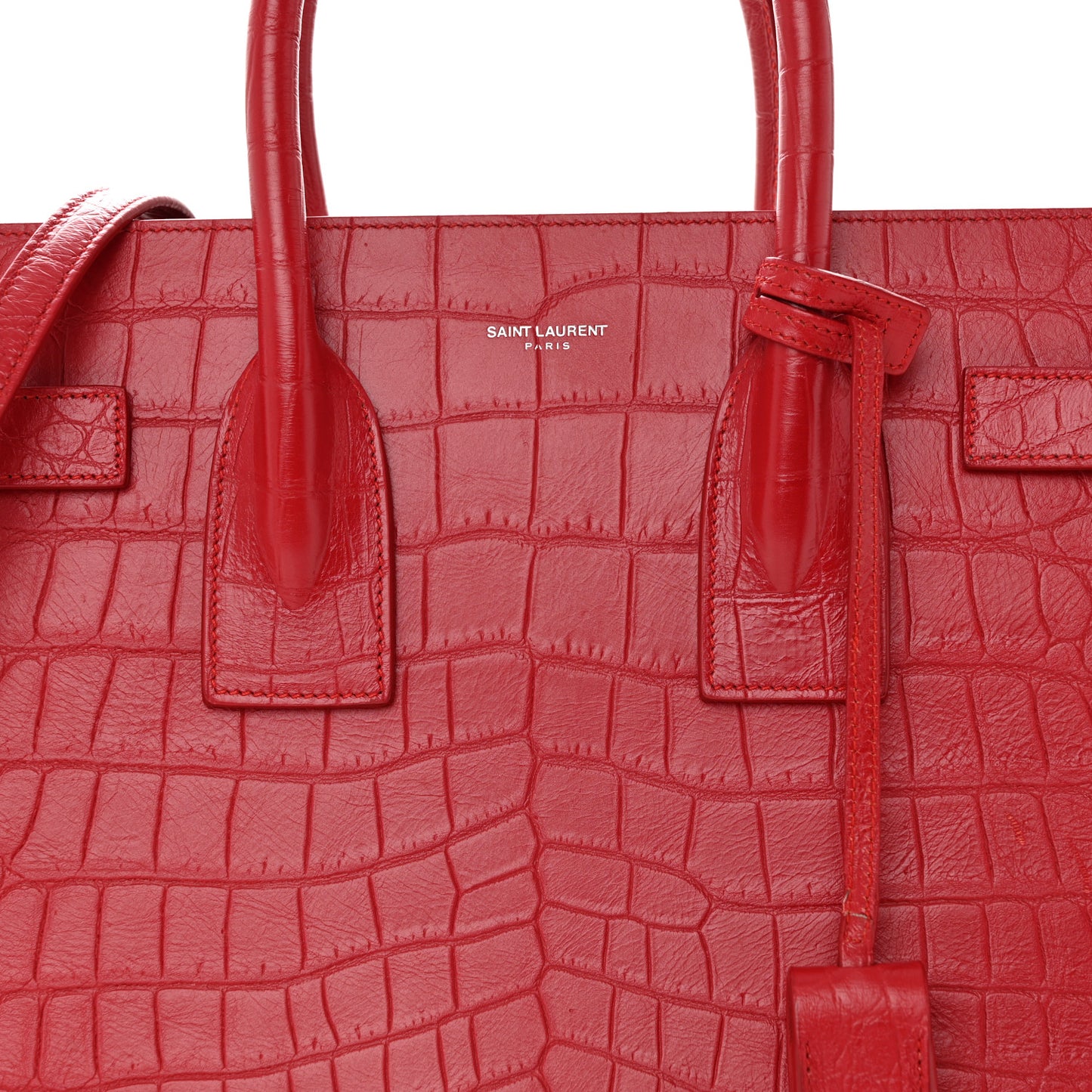 Calfskin Crocodile Embossed Small Sac de Jour Eros Red