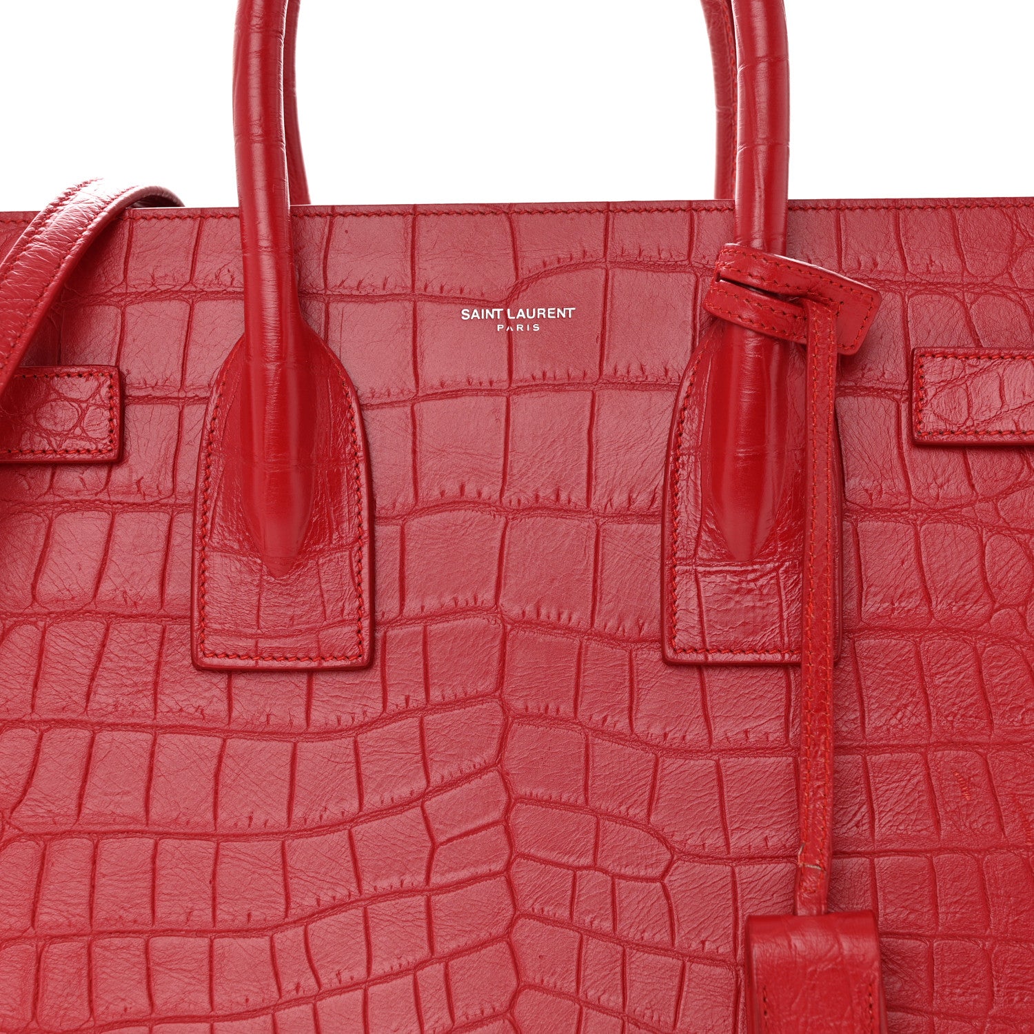 Saint Laurent Calfskin Crocodile Embossed Small Sac de Jour Eros Red 9 of 20