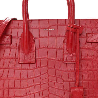 Saint Laurent Calfskin Crocodile Embossed Small Sac de Jour Eros Red 9 of 20