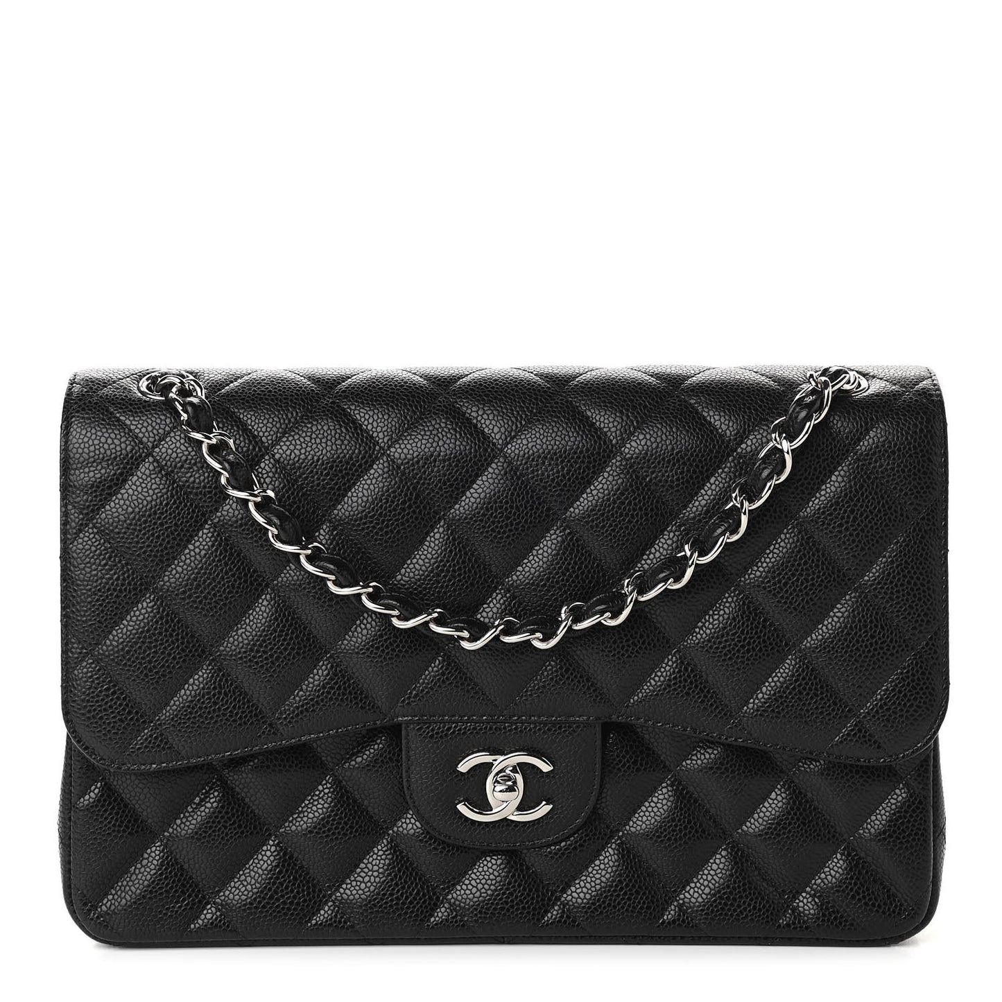 Caviar Quilted Jumbo Double Flap Black