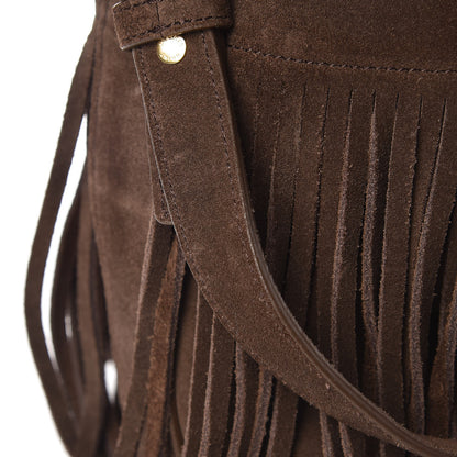Saint Laurent Suede Calfskin Small Emmanuelle Fringe Bucket Bag Black 10 of 12
