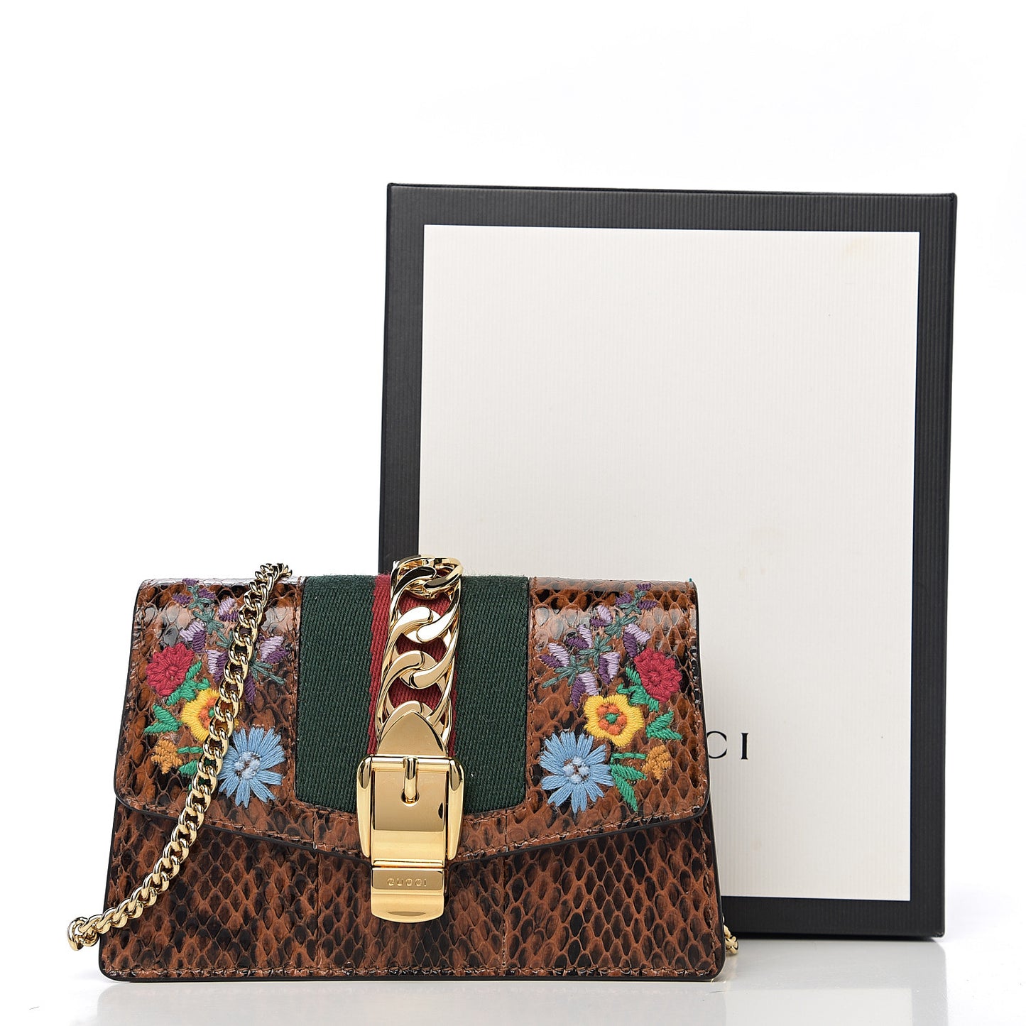 Elaphe Web Floral Embroidered Super Mini Sylvie Chain Shoulder Bag Cuir Multicolor