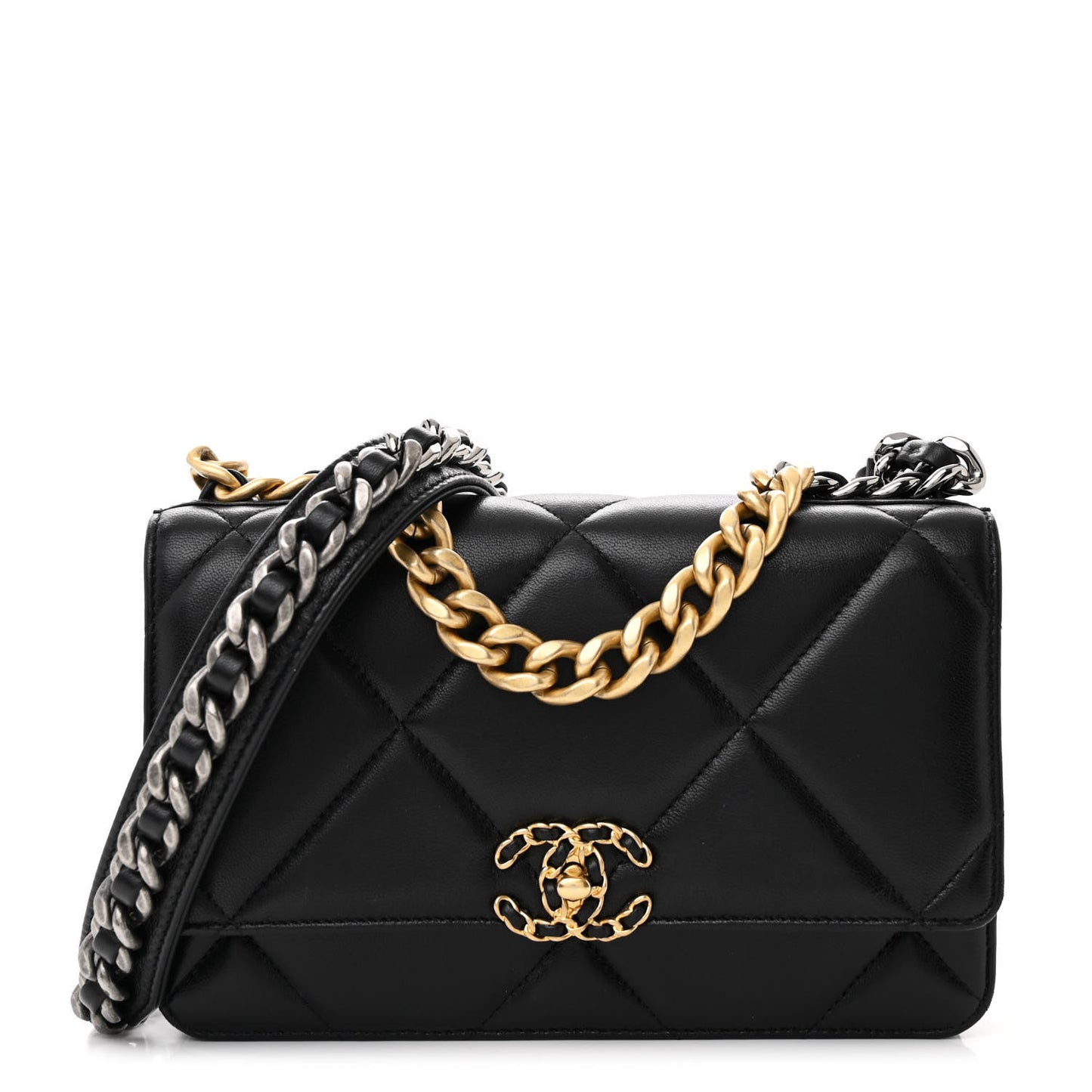 Lambskin Quilted Chanel 19 Wallet On Chain WOC Black