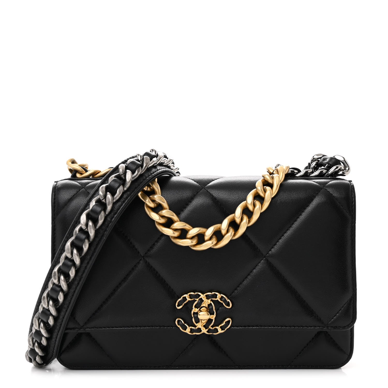 Chanel Lambskin Quilted Chanel 19 Wallet On Chain WOC Black 1 of 13